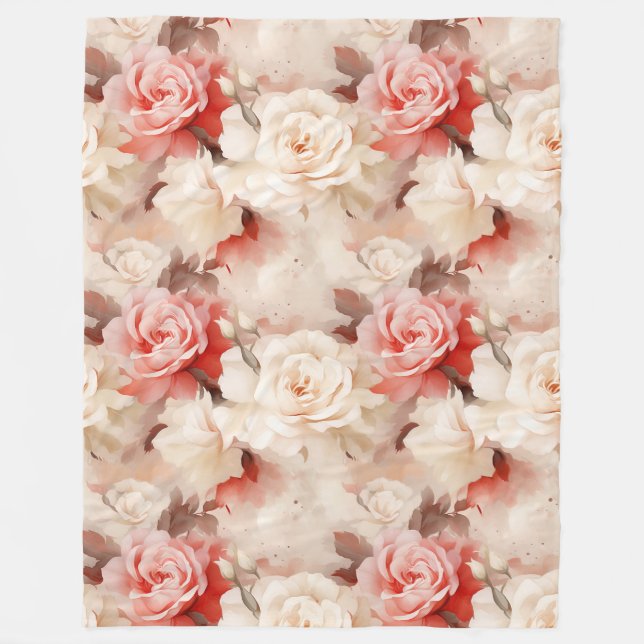 Couverture Polaire Jolie rose florale rose crème blush (Devant)