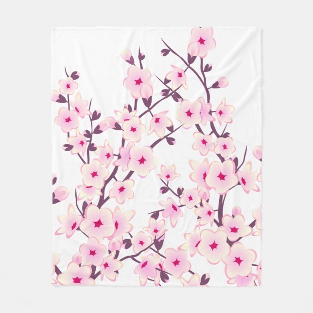Couverture Polaire Jolies fleurs de cerisier rose blanc (Devant)