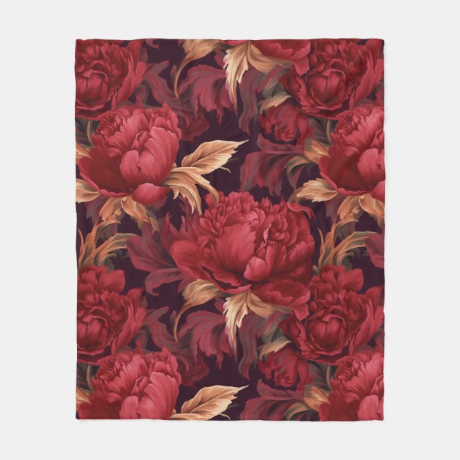 Couverture Polaire Jolies pivoines rouges (Devant)