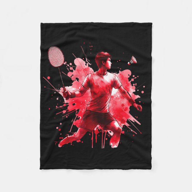Couverture Polaire Joueur de badminton puissant Red Splash Art (Devant)