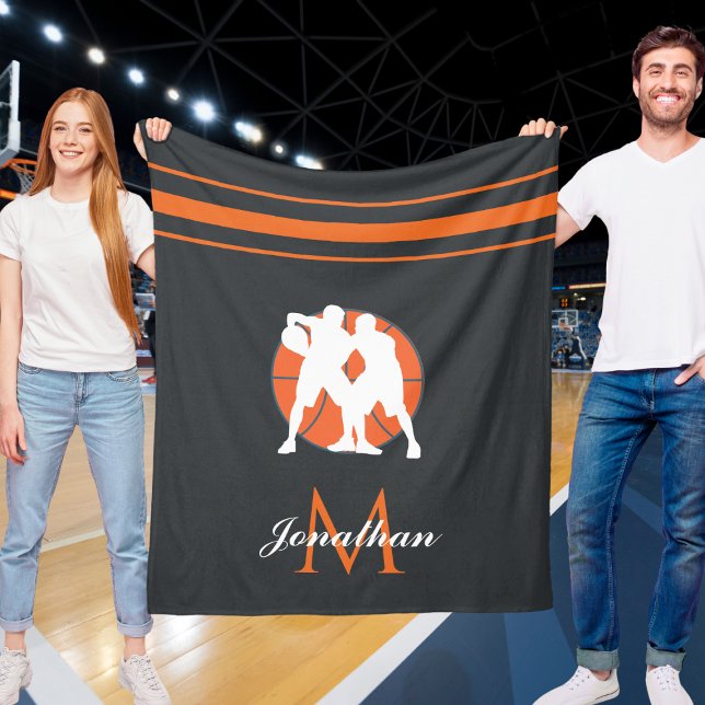 Couverture Polaire Joueur de basket-ball et monogramme Enfants Nom Fu (Créateur téléchargé)