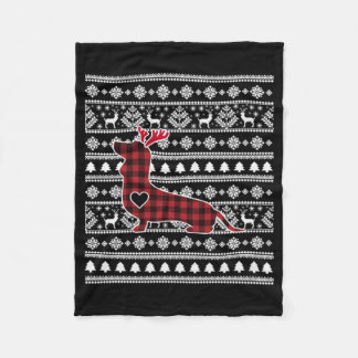 Couverture Polaire Jour de Noël du chien Dachshund Red Plaid Buffalo