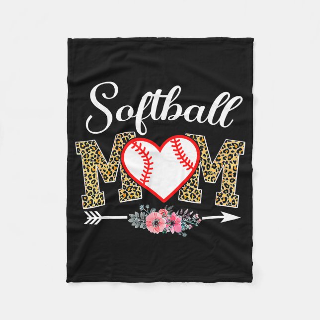 Couverture Polaire Jour des Mères Leopard Softball Maman Softball Jeu (Devant)