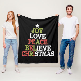 Couverture Polaire Joy Love Peace Believe Christmas Tree Family
