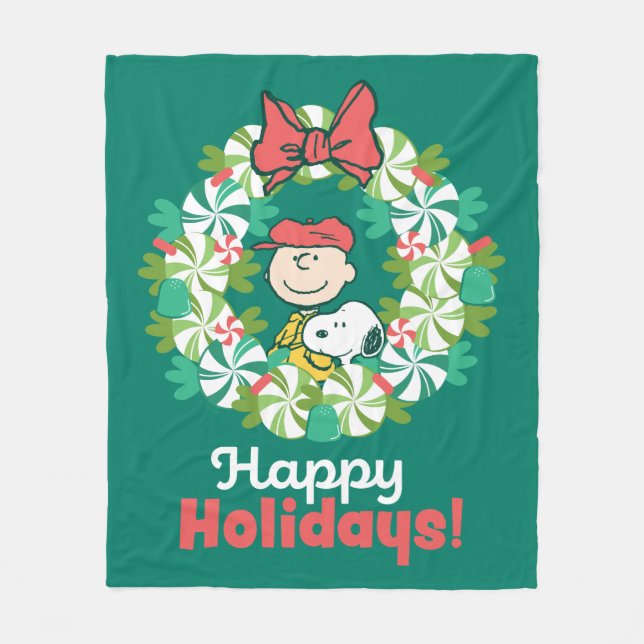 Couverture Polaire Joyeuses fêtes | Wreath de bonbon de menthe poivré (Devant)