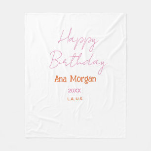 Couverture Polaire Joyeux Anniversaire Rose Orange Nom Simple Année L