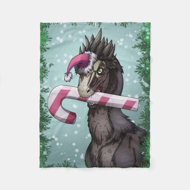 Couverture Polaire Joyeux dinosaure de Noël (Devant)