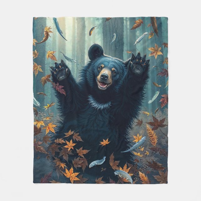 Couverture Polaire Joyeux Feuilles de chasse à l'ours noir (Devant)