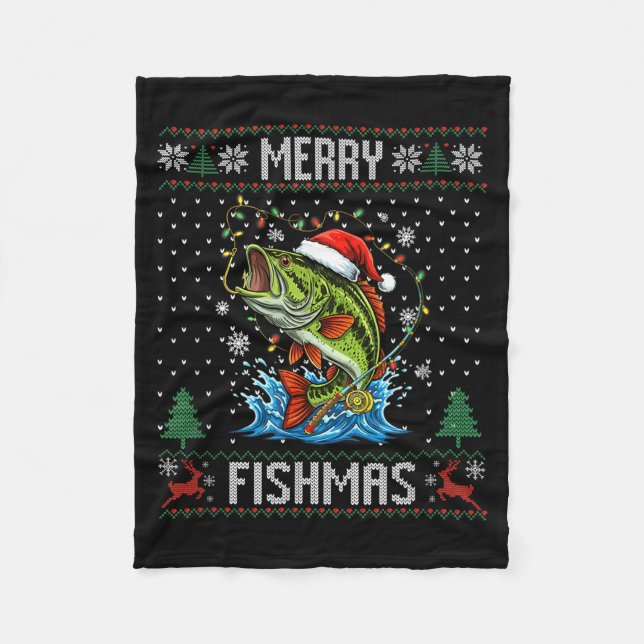 Couverture Polaire Joyeux Fishmas B Fish Pêche de Noël Sweate Moche (Devant)