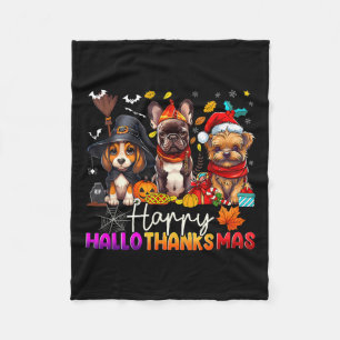Couverture Polaire Joyeux Hallothanksmas Chiens Halloween Thanksgivin