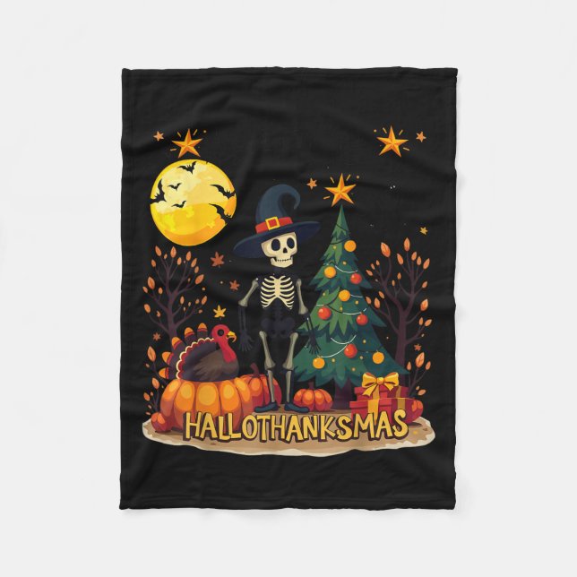 Couverture Polaire Joyeux Hallothanksmas Drôle Noël d'Halloween (Devant)