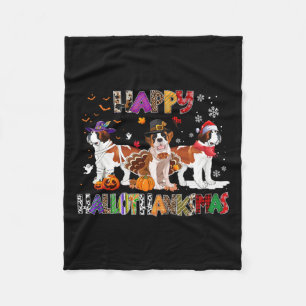 Couverture Polaire Joyeux Hallothanksmas Saint Bernard Chien Hallowee