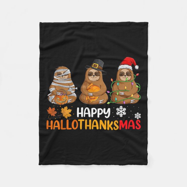 Couverture Polaire Joyeux Hallothanksmas Sloth Chemise Noël Thanksgiv (Devant)
