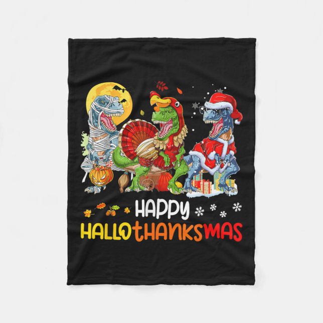 Couverture Polaire Joyeux Hallothanksmas Thanksgiving Dinosaur T Rex  (Devant)