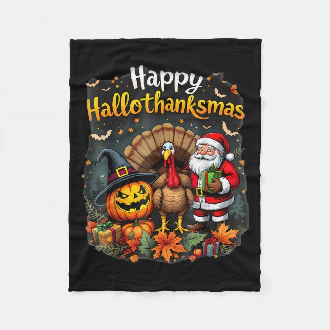 Couverture Polaire Joyeux Hallothanksmas Thanksgiving Halloween Joyeu (Devant)