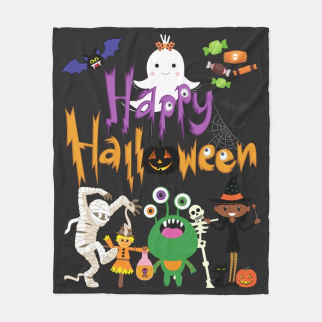 Couverture Polaire Joyeux Halloween Enfants mignonnes et Éffrayants (Devant)