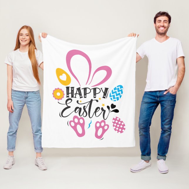 Couverture Polaire Joyeux lapin mignon de Pâques avec oeufs de Pâques (En situation)