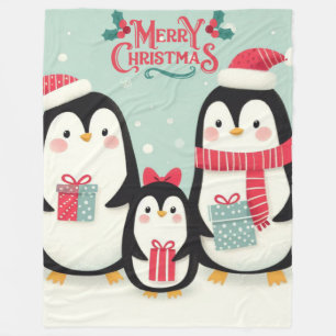 Couverture Polaire Joyeux manchots enneigés de Noël
