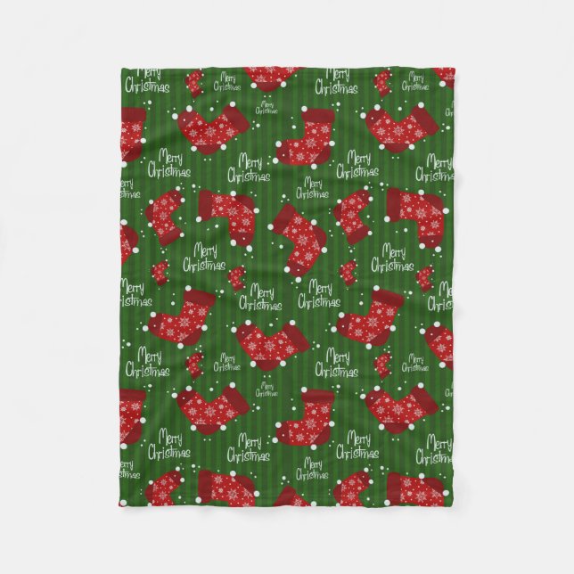 Couverture Polaire Joyeux Motif Noël Rouge Blanc Et Vert (Devant)