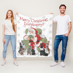 Couverture Polaire Joyeux Noël animal Lapin Lapin Père Noël Rouge Ver