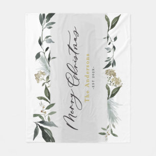 Couverture Polaire Joyeux Noël aquarelle feuillage Noël