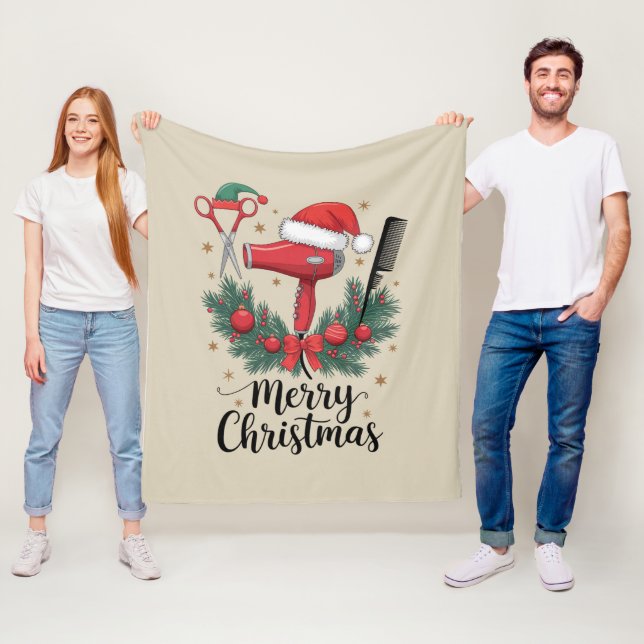 Couverture Polaire Joyeux Noël coiffeur coiffeur Xmas coiffure (En situation)