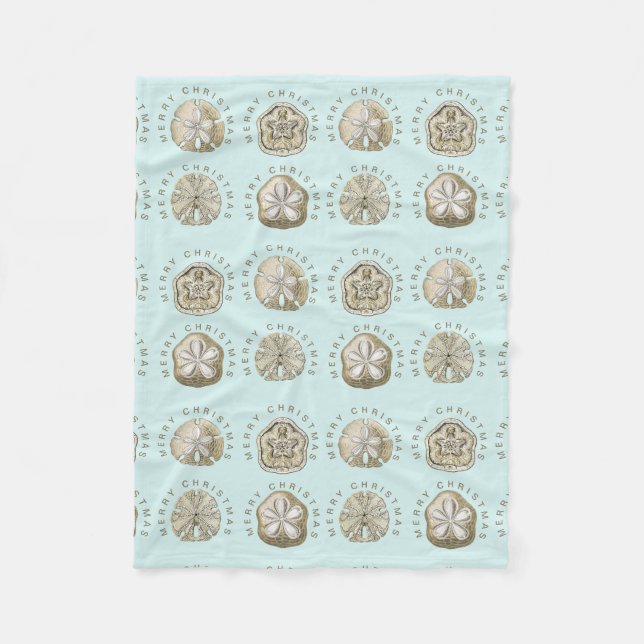 Couverture Polaire Joyeux Noël Dollar de sable Turquoise Motif (Devant)
