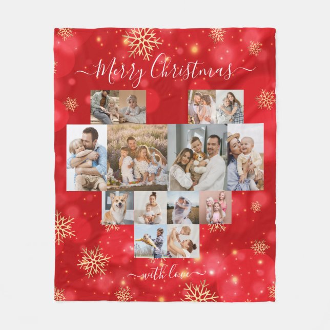 Couverture Polaire Joyeux Noël Famille Coeur Photo moderne Collage (Devant)