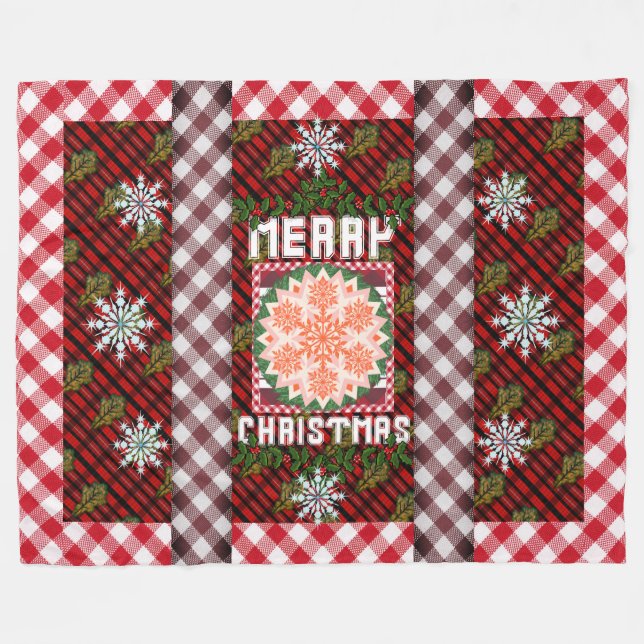 Couverture Polaire Joyeux Noël Green Leaf Parade Blanche polaire (Devant (Horizontal))