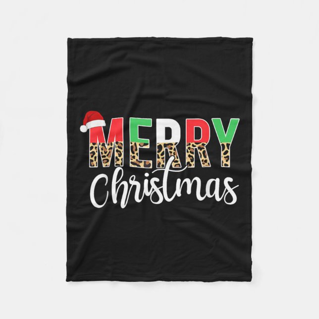 Couverture Polaire Joyeux Noël Impression Léopard Noël Famille Assort (Devant)