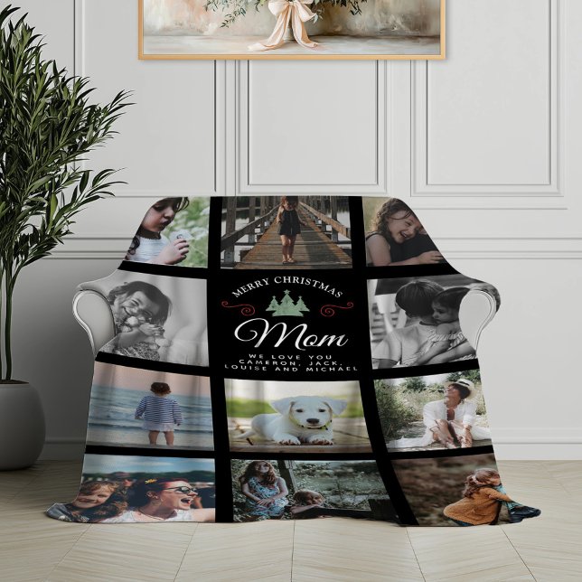 Couverture Polaire Joyeux Noël Maman Famille moderne Photo Collage (Créateur téléchargé)