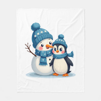 Couverture Polaire Joyeux Noël Pour Cadeau Manchot Bonhomme de Neige