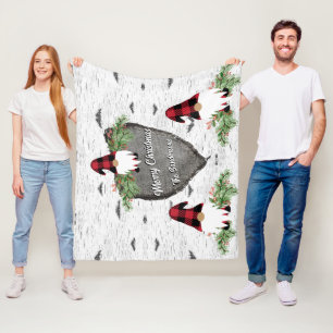 Couverture Polaire Joyeux Noël Rouge Buffalo Plaid Gnomes Sherpa Bl