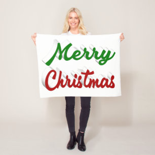 Couverture Polaire Joyeux Noël rouge et vert script