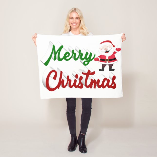 Couverture Polaire Joyeux Noël Santa Claus rouge vert script (En situation)