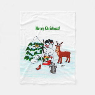 Couverture Polaire Joyeux Noël! Snowman avec ses amis