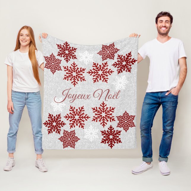 Couverture Polaire Joyeux Noël Sparkling Red Snowflakes (En situation)