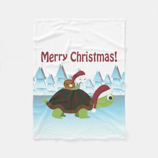 Couverture Polaire Joyeux Noël! Tortue et escargot (Devant)