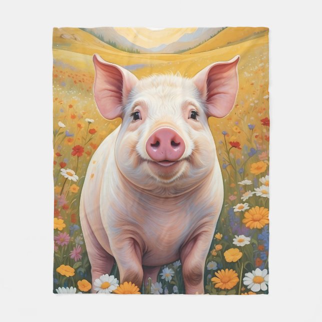 Couverture Polaire Joyeux Petit Cochon Sunny Daisy Field (Devant)