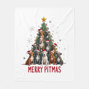 Couverture Polaire Joyeux Pitmas Pitbull Chien Pull de Noël Moche Tr