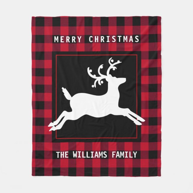 Couverture Polaire Joyeux rennes de Noël Russe Red Buffalo Check (Devant)