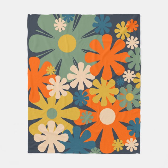 Couverture Polaire Joyeux Retro 60s les années 70 Fleurs Motif Floral (Devant)