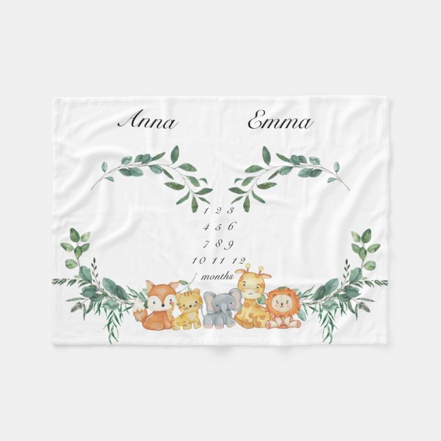 Couverture Polaire Jumeaux Jalons Jalon Sexe Neutre Bébé Animaux Bébé (Devant (Horizontal))