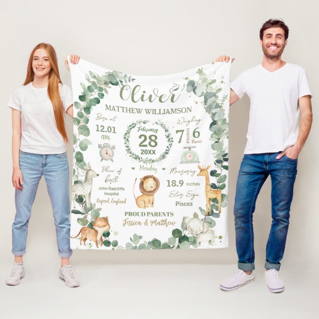 Couverture Polaire Jungle Animaux Végétation Bébé Naissance Imprimer  (En situation)
