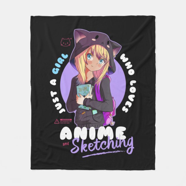 Couverture Polaire Just Girl Love Anime Sketching Ramen Manga Otaku (Devant)