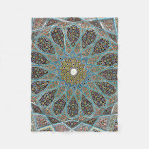 Couverture Polaire kaleido floral turquoise, brun et jaune