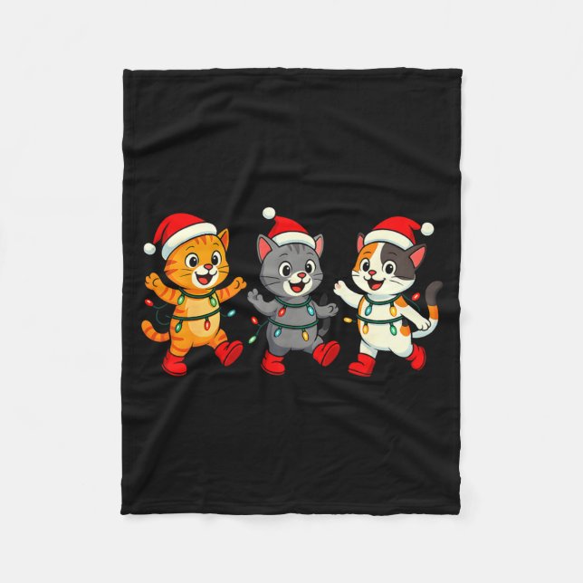 Couverture Polaire Kawaii Cats Santa Hat Dancing Lights Christmas Dan (Devant)