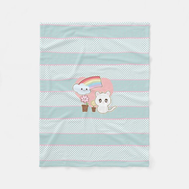 Couverture Polaire Kawaii chaton et arc-en-ciel si mignon (Devant)