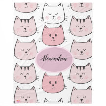 Kawaii Monogrammed Kitten Thème Fleece Blanche