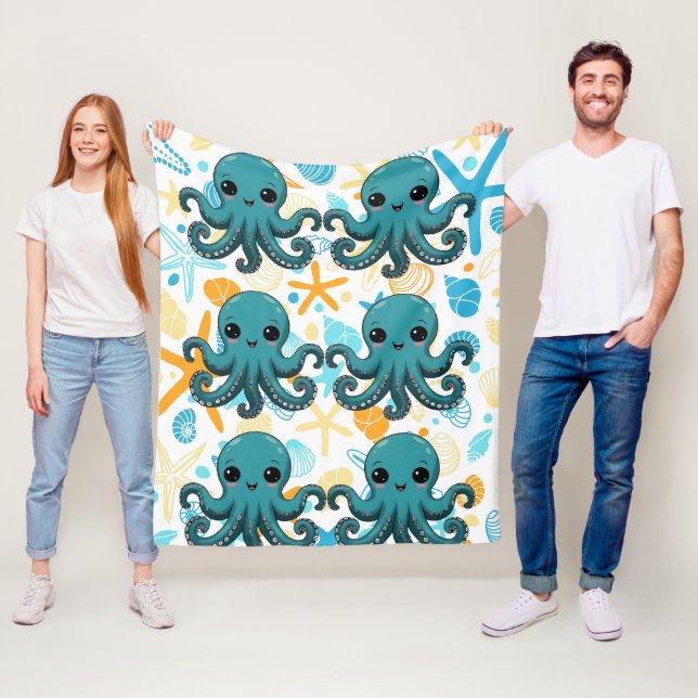 Couverture Polaire Kawaii Sous le Motif de pieuvre de mer (En situation)